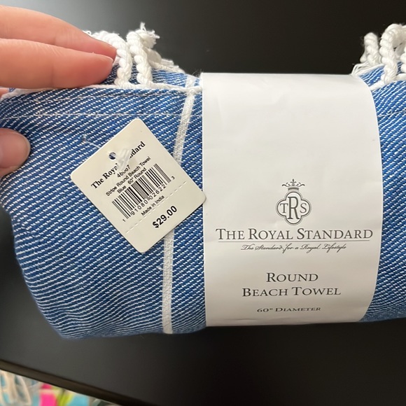 Round Beach towel blue with white stripes - Picture 2 of 2